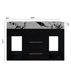 English Elm 29.9" Floating Bathroom Vanity Sintered Stone Top Soft Close Drawers Bronze Gold Hardware Black,Black White W3136S00036