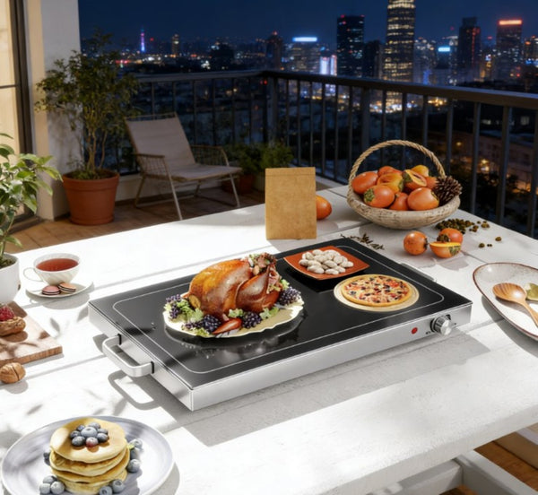 English Elm Electric Stainless Steel Warming Tray with Tempered Glass Top for Buffet Entertaining T3971P430553
