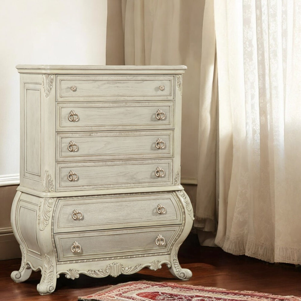 English Elm Ragenardus Six Drawer Antique White Chest with Dovetail Joinery and Felt Lined Storage B2756P506269