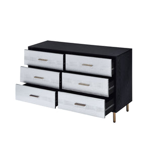 English Elm Myles Faux Crocodile Six-Drawer Dresser with Metal Legs, Full KD Frame, Durable Veneer Finish Black,Gold,Silver 54 L x 22 W x 9 H B2726P286618
