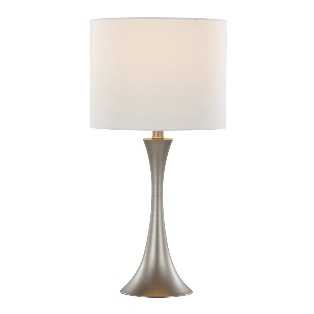 English Elm Lenuxe 24" Contemporary Table Lamp Set of 2 – Frosted Silver Metal Hourglass Base with Off-White Shade, 3-Way Rotay Switch, Bulbs Included B202P224077