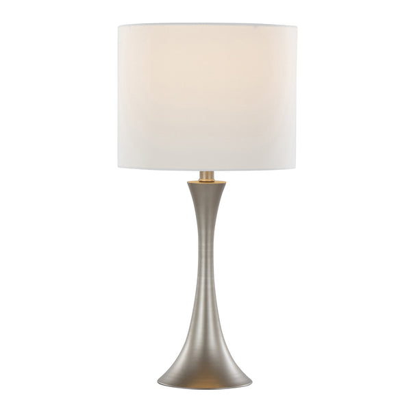 English Elm Lenuxe 24" Contemporary Table Lamp Set of 2 – Frosted Silver Metal Hourglass Base with Off-White Shade, 3-Way Rotay Switch, Bulbs Included B202P224077