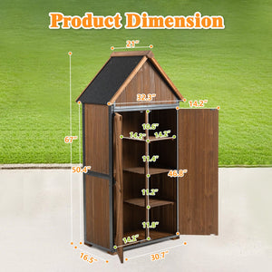 English Elm Outdoor Storage Cabinet with Wood & Metal Frame 32.3"L x 21"W x 67"H Weatherproof Garden Shed Organizer for Patio Lawn Tools and Equipment Brown W1422P284300