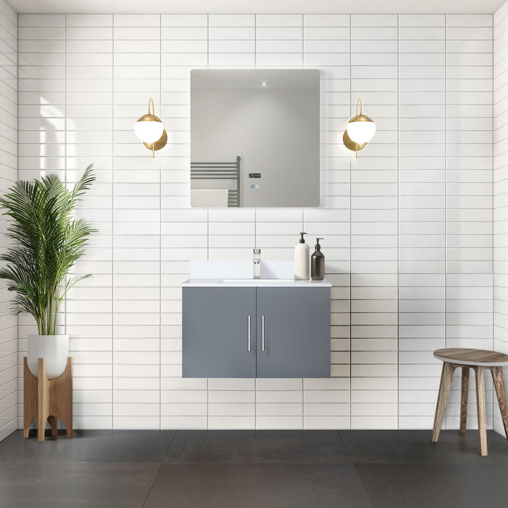 English Elm Dark Grey 30in Bathroom Vanity with White Quartz Top, Soft-Close Drawer, Solid Wood, Scratch-Resistant Surface B2731P258573