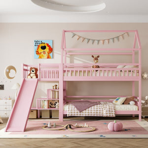 English Elm Full Bunk Bed with Trundle Bookshelf Storage Pine Frame Car Design for Kids W1580S00302