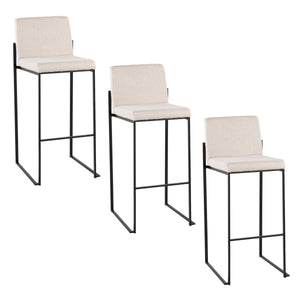 English Elm Fuji 30" High Back Barstool Set Of 3 - Stylish Black Steel Frame & Plush Beige Fabric For Comfort B202P222197