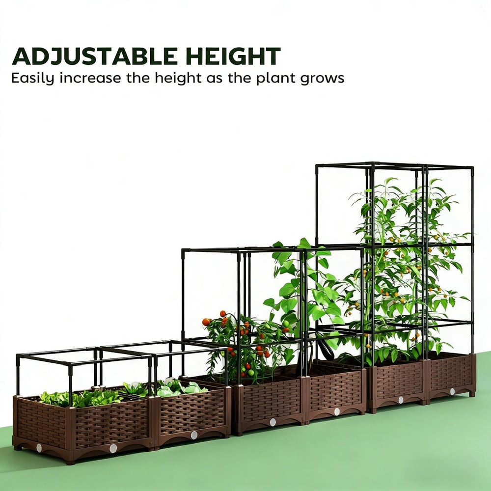 English Elm Crop Cage Raised Garden Bed with Trellis Mesh Enclosure and Built-in Water Reservoir T3971P454894