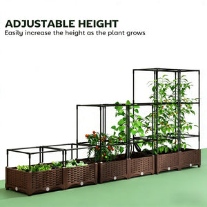 English Elm Crop Cage Raised Garden Bed with Trellis Mesh Enclosure and Built-in Water Reservoir T3971P454894