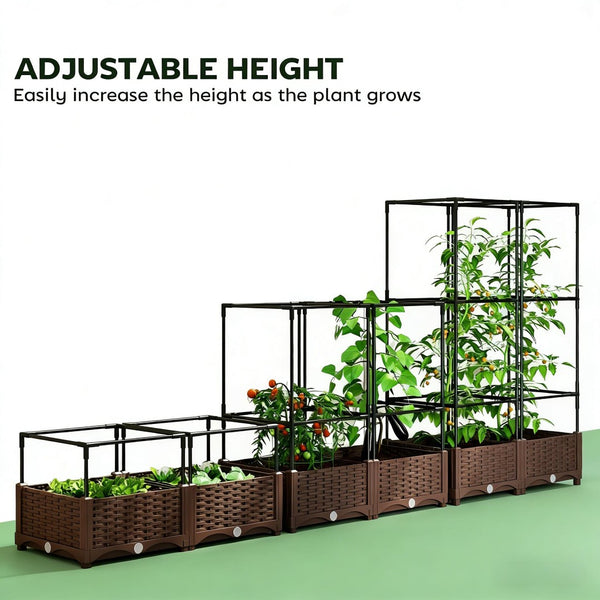 English Elm Crop Cage Raised Garden Bed with Trellis Mesh Enclosure and Built-in Water Reservoir T3971P454894
