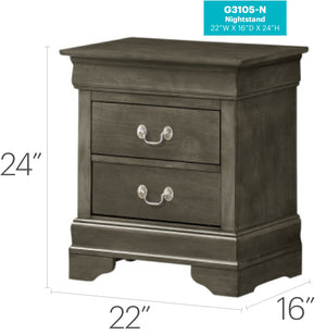 English Elm Charming transitional two-drawer nightstand with vibrant finish, compact 25"H x 22"W x 17"D storage solution Gray 28 L x 24 W x 19 H B078108185