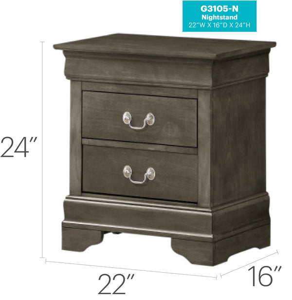 English Elm Charming transitional two-drawer nightstand with vibrant finish, compact 25"H x 22"W x 17"D storage solution Gray 28 L x 24 W x 19 H B078108185