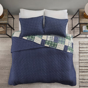 English Elm 3 Madison Park Timber Reversible Quilt Set Full/Queen – Green Navy Patchwork Lodge Style, Soft Cotton-Rich Fill, Machine Washable B03597591