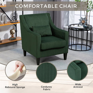 English Elm COOLMORE Modern Accent Chair with Corduroy Upholstery, Solid Wood Frame, Supportive Dual Pillows for Cozy Living Spaces Emerald W395P195360