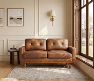 English Elm 65-inch Two Seat Sofa Breathable Foil Fabric Diamond Quilted Back Solid Wood Legs Light Brown W5568P478805