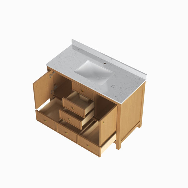 English Elm 48" Matte Black Bathroom Vanity Carrara Top Ceramic Sink 9 Drawers 2 Doors T3785P442243