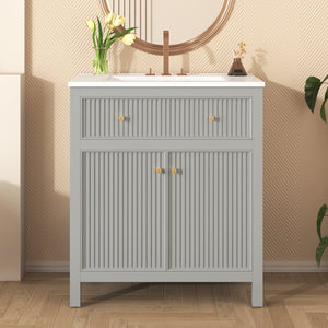 English Elm 30'' Modern Bathroom Vanity Set With Ceramic Sink, Soft-Close Doors, Grey Finish, Ample Storage Options N710P228367E