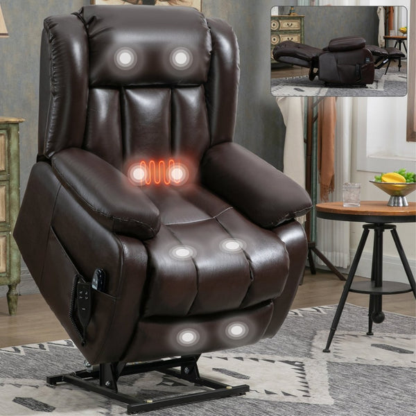 English Elm Dual Motor Power Lift Recliner with Massage Heat and 180 Degree Brown Lounge Chair W1803S00042