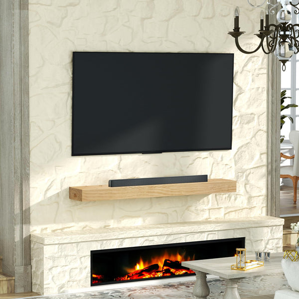 English Elm Fireplace Mantel - 48" Handcrafted Floating Wood Shelf With Rustic Aged Oak Finish For Display Decor T3210P391499