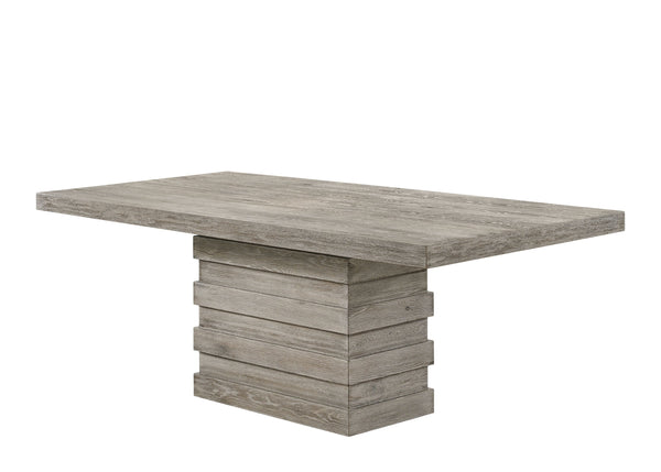 English Elm Faustine Light Oak Salvaged Dining Table with Stacking Block Base, Rubber Wood & Oak Veneer Finish B2726S00475