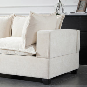 English Elm 118'' Modular Sectional Sofa with Movable Storage Ottoman, 7-Seat U-Shaped Chenille Couch for Cozy Living Off White N723S8893A