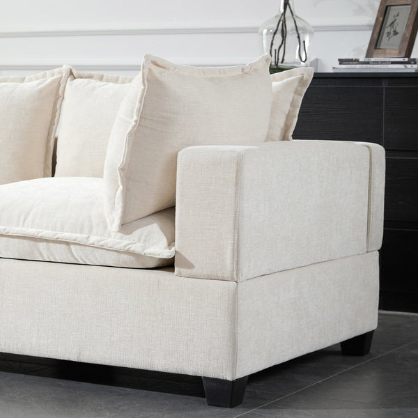 English Elm 118'' Modular Sectional Sofa with Movable Storage Ottoman, 7-Seat U-Shaped Chenille Couch for Cozy Living Off White N723S8893A