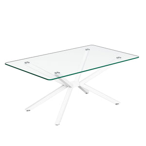 English Elm 39.37" Rectangle Clear Glass Coffee Table With White Metal Legs - Modern Design For Stylish Living Rooms W241P227980