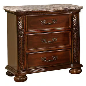 English Elm Formal Cherry Solid Wood Nightstand with Faux Marble Top, 3 Velvet-Lined Drawers, Metal Handles, Fully Assembled B011P353747