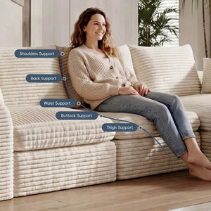 English Elm Modular Cloud Sectional Corduroy Sofa with Reversible Chaise and Memory Foam Comfort Beige White W5638S00005