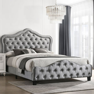 English Elm Georgiana Grey Upholstered Queen Panel Bed - Elegant Velvet Design With Chic Tufting & Glam Details B062P346522