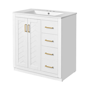 English Elm 30'' Elegant Bathroom Vanity Set With Ceramic Sink, Soft-Close Drawers & Retro Design For Storage N710P191947K