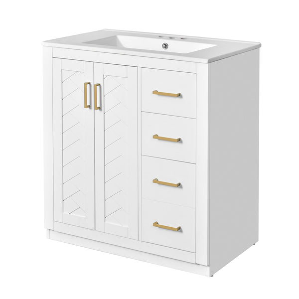 English Elm 30'' Elegant Bathroom Vanity Set With Ceramic Sink, Soft-Close Drawers & Retro Design For Storage N710P191947K