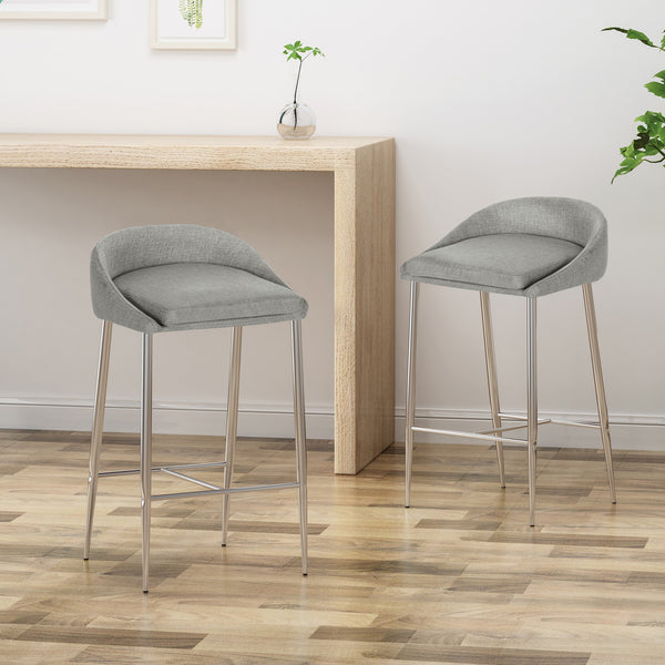English Elm Christopher Knight Home® - COUNTER Grey Upholstered Counter Stools 2pcs Set – Modern Curved Back, Chrome Base, 26" Seat Height 63450.00GRY