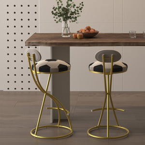English Elm Football Velvet Bar Stools Set of 2 — Creamy White Back, Gold Metal Frame, Plush Foam Seat, 27.95" Height W1757P354692