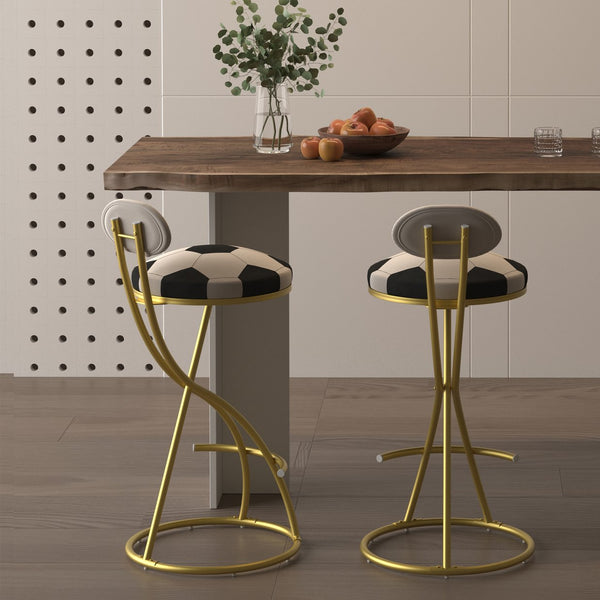 English Elm Football Velvet Bar Stools Set of 2 — Creamy White Back, Gold Metal Frame, Plush Foam Seat, 27.95" Height W1757P354692