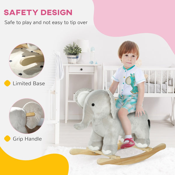 English Elm Qaba Plush Elephant Toddler Rocker with Grip Handles and Built-in Realistic Animal Sounds W2225P249747