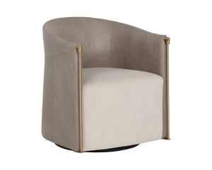 Sunpan LEONTINE Swivel Lounge Chair - Modern Comfort in Ivanhoe Mineral & Meg Taupe for Stylish Spaces 112696
