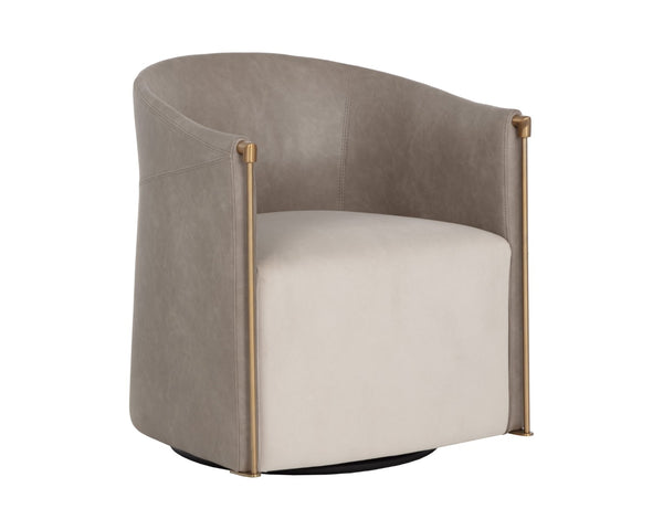 Sunpan LEONTINE Swivel Lounge Chair - Modern Comfort in Ivanhoe Mineral & Meg Taupe for Stylish Spaces 112696