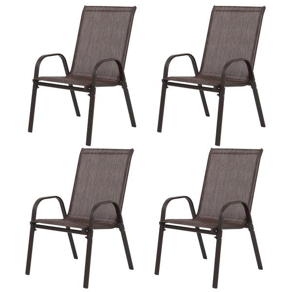 English Elm 4 Piece Patio Chairs Brown - Breathable Textilene, Powder-Coated Steel Frame, Compact Stackable Set of 4 W640P252258