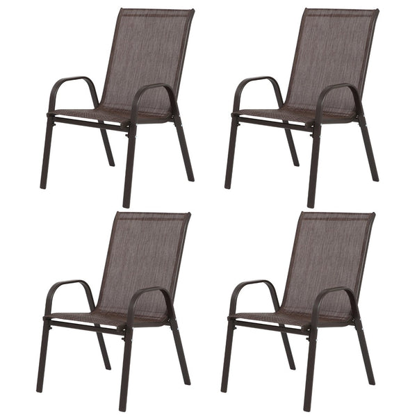 English Elm 8 Piece High Back Outdoor Patio Chairs Stackable Steel Frame Breathable Mesh Seating Set Brown W640P417202