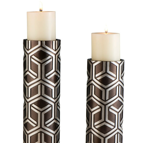 English Elm 12" Polyresin Candleholders Paisley Silver Lacquer Ornate Pair for Mantel Display B072116551