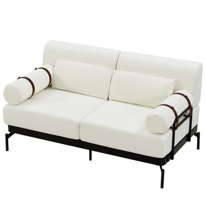 English Elm Modern Loveseat Sofa with Cylindrical Armrests, Built-In USB Ports, Chenille Cushions, Steel Frame Beige N719P290584A