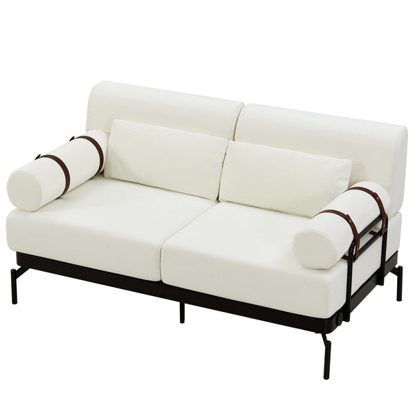 English Elm Modern Loveseat Sofa with Cylindrical Armrests, Built-In USB Ports, Chenille Cushions, Steel Frame Beige N719P290584A