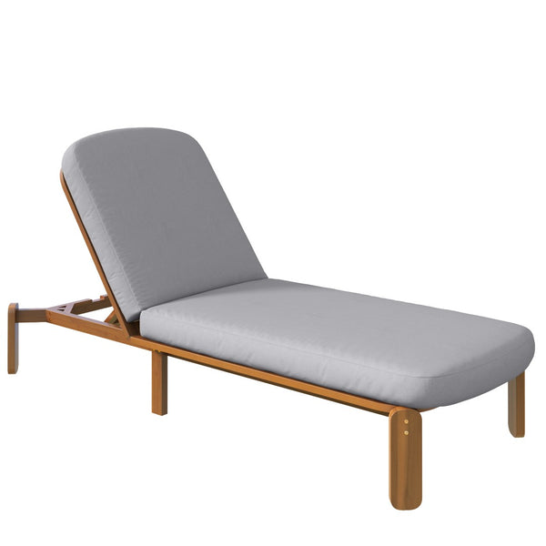 English Elm Outdoor Acacia Wood Chaise Lounge Reclining Patio Chair with Cushion for Poolside Grey N719P445623A