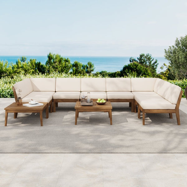 English Elm Christopher Knight Home® - Grenada 8-Seater Acacia Wood Sectional Sofa Set With Plush Cushions For Stylish Outdoor Comfort P2 N773OS00060C-GIGA