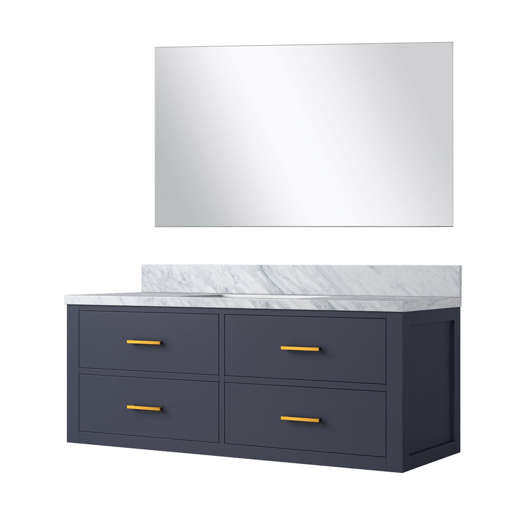 English Elm Blue Single Bath Vanity 48" W With Carrara Marble Top & Frameless Mirror - Stylish Storage Solution B2731S01443