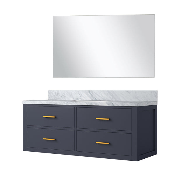English Elm Blue Single Bath Vanity 48" W With Carrara Marble Top & Frameless Mirror - Stylish Storage Solution B2731S01443