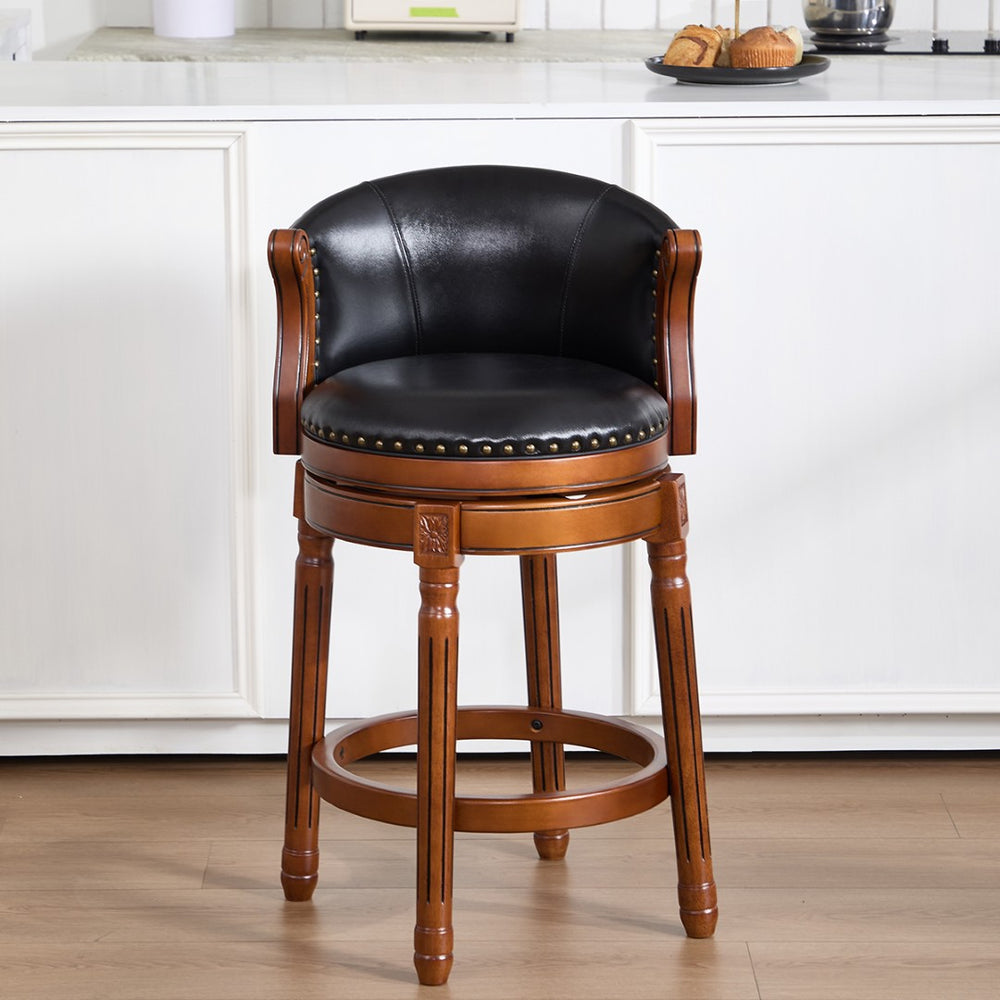 English Elm Cow Leather Swivel Barstool Solid Hardwood Frame 360 Spin Kitchen Counter Seating W2195P399437
