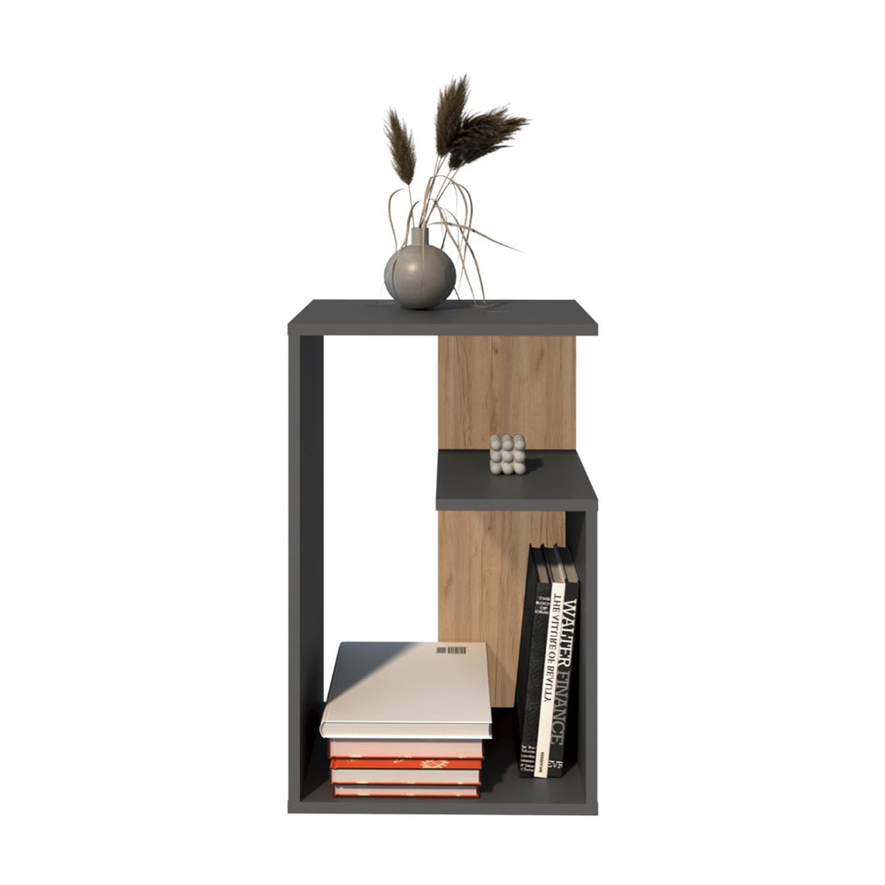 English Elm Side Table 25" H - Modern Matte Gray Design With 2 Open Shelves For Small Spaces & Versatile Use B097P296870-GIGA