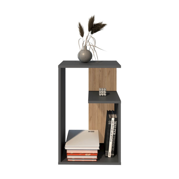 English Elm Side Table 25" H - Modern Matte Gray Design With 2 Open Shelves For Small Spaces & Versatile Use B097P296870-GIGA