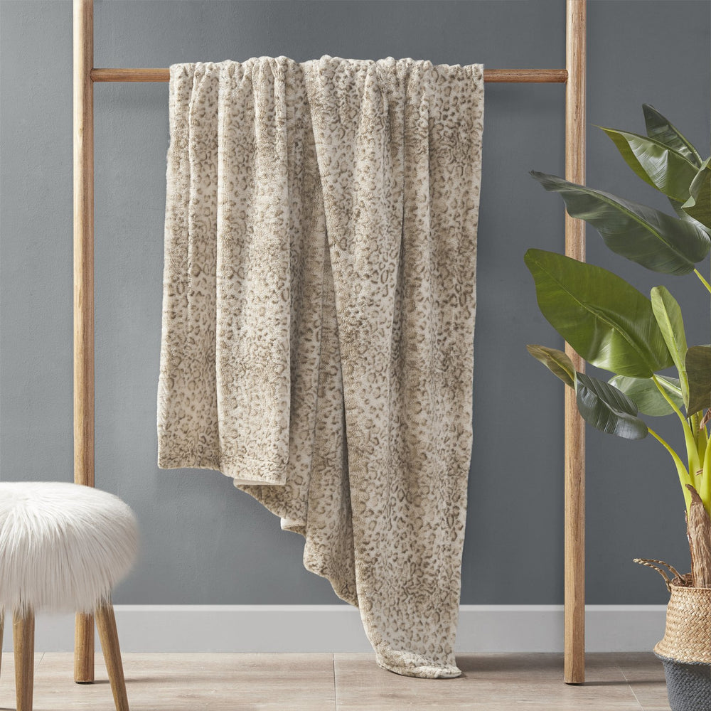 JLA Home Madison Park - Faux faux fur throw indulgent plush reversible faux mink blanket OEKO-TEX certified machine washable luxury Leopard MP50-8528